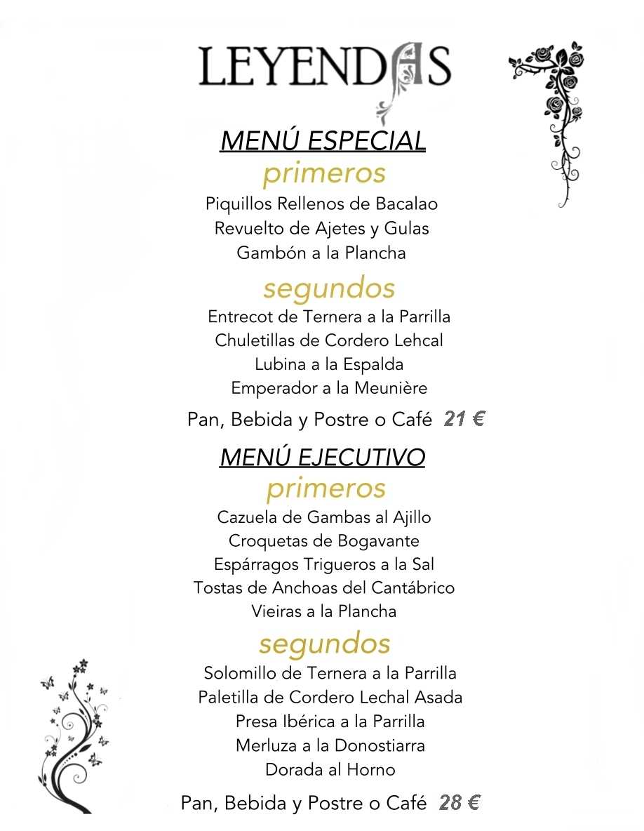 ▷ Menu Ejecutivo Restaurante Leyendas - Tfno. 【912 165 333】
